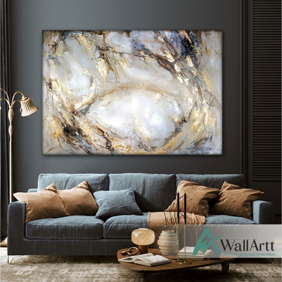Gold Marble with Foil Textured Partial Oil Painting
