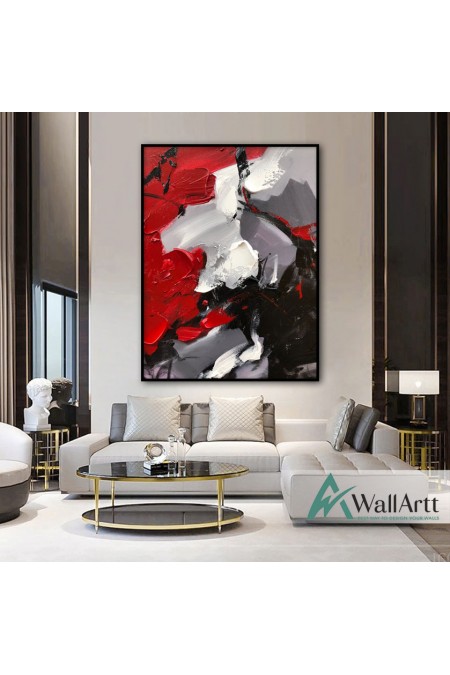 Abstract Red n White Textured Partial Oil Painting