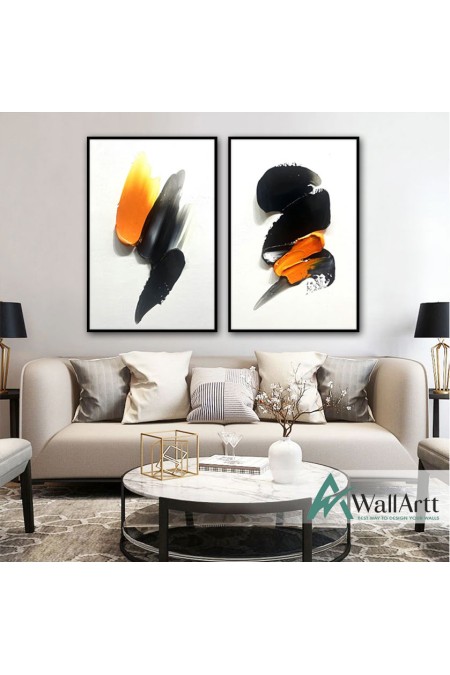 Abstract Orange Black II-III 2 Piece Textured Partial Oil Painting