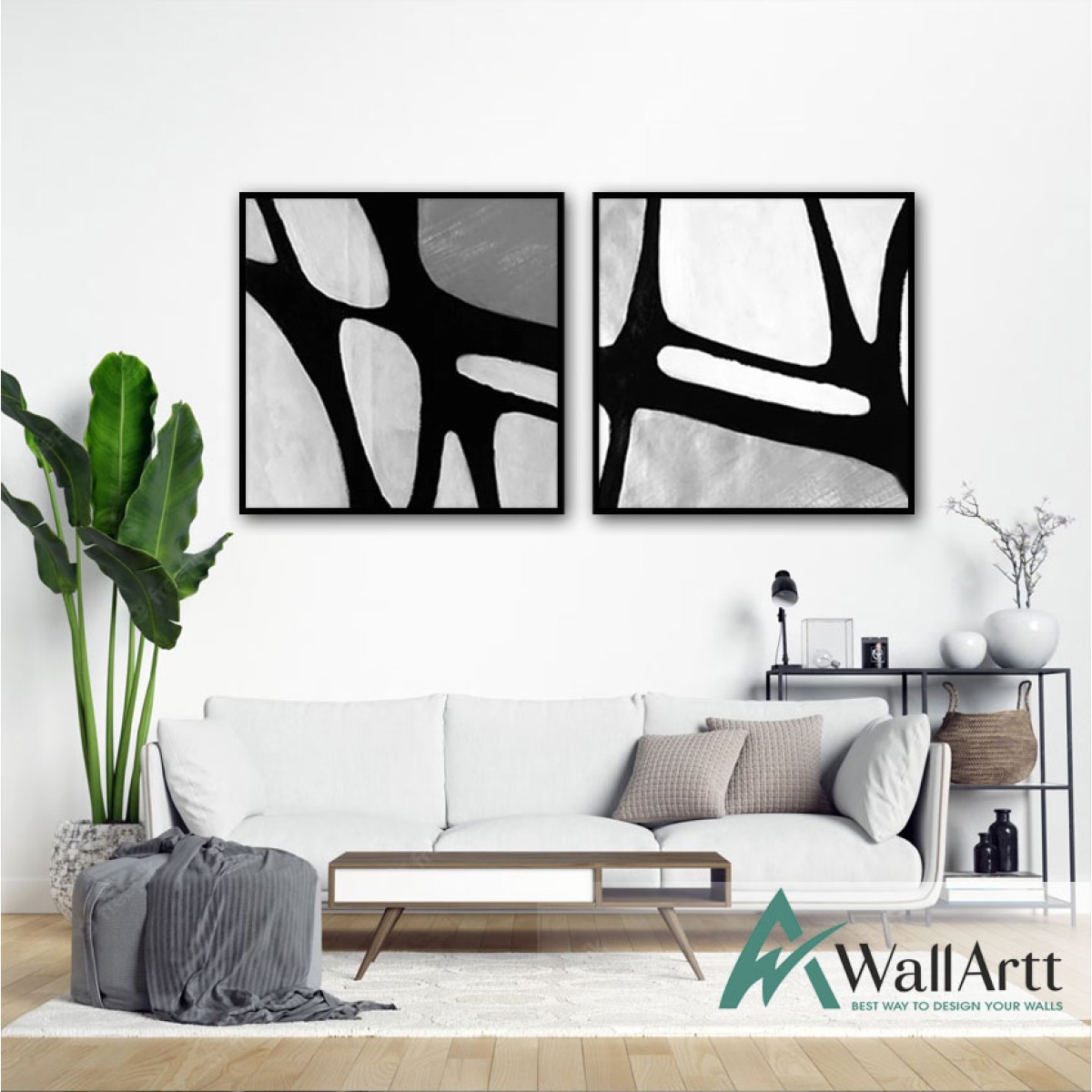 White n Black Abstract 2 Piece Textured Partial Oil Painting