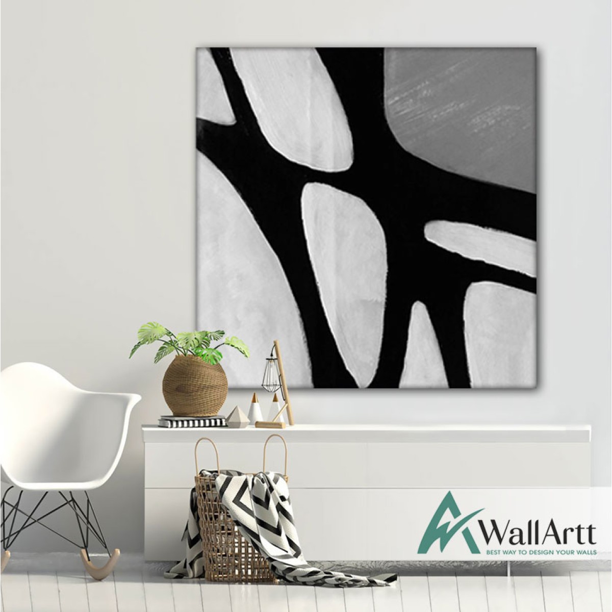 White n Black Abstract II Textured Partial Oil Painting