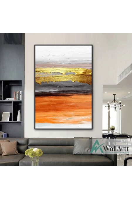 Abstract Orange n Gold Textured Partial Oil Painting