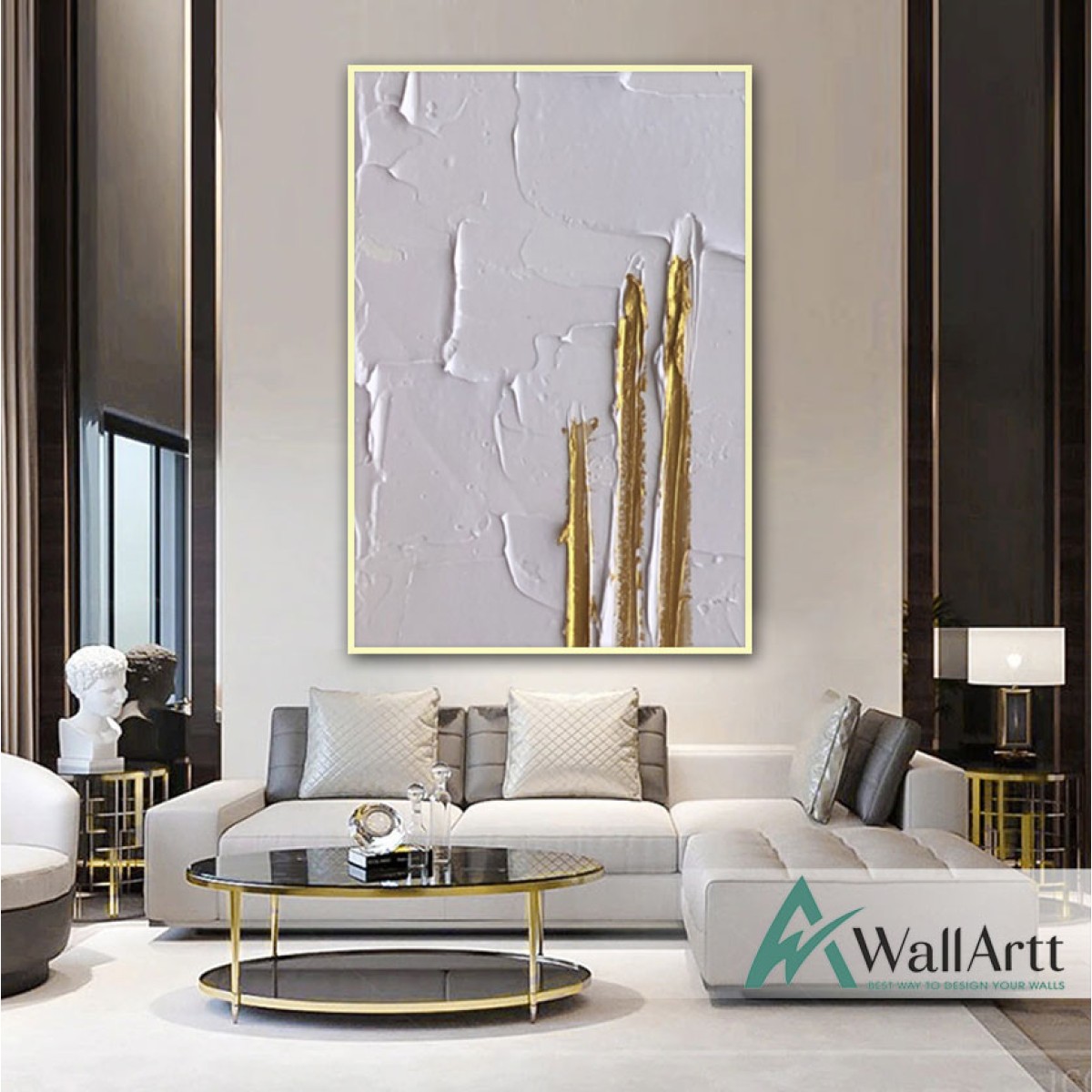 Gold on White Abstract 3d Heavy Textured Partial Oil Painting