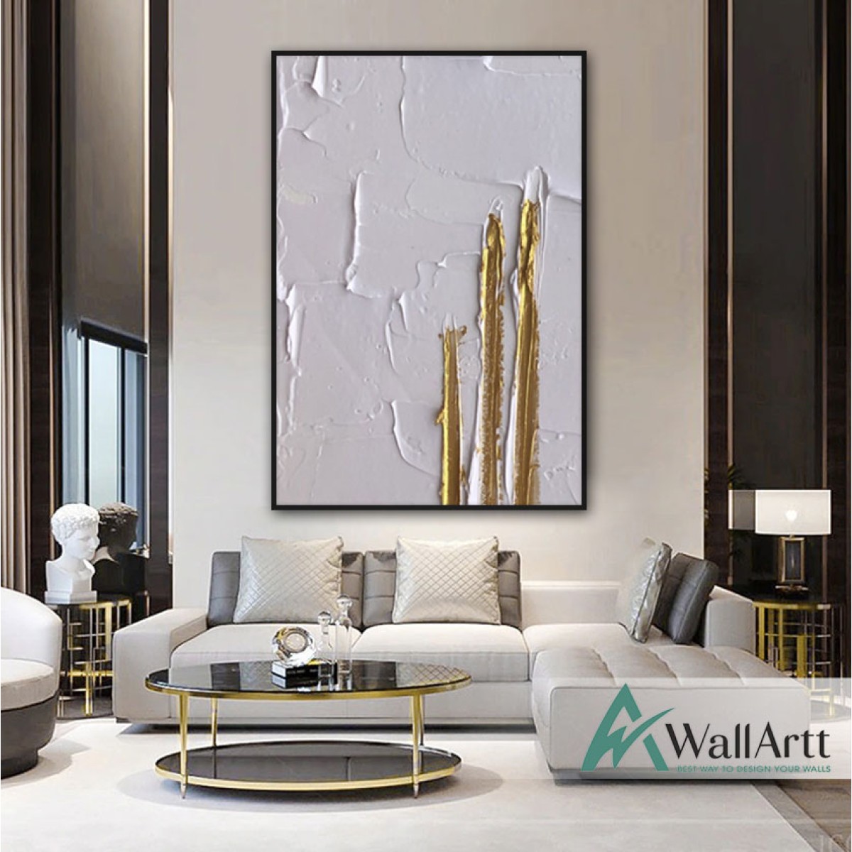 Gold on White Abstract 3d Heavy Textured Partial Oil Painting