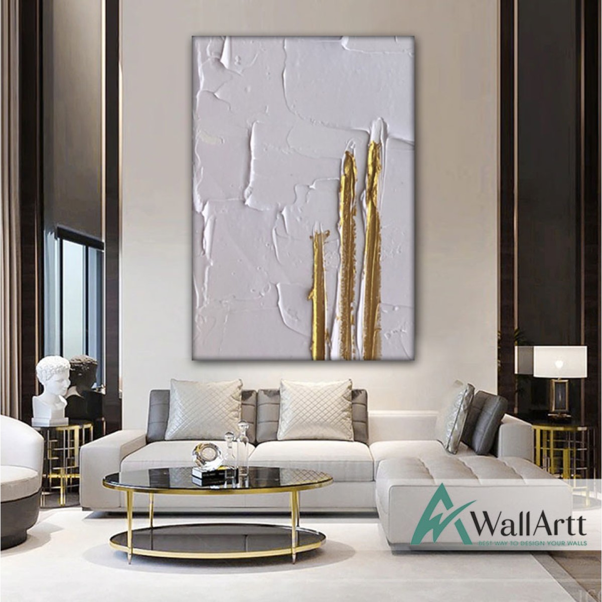 Gold on White Abstract 3d Heavy Textured Partial Oil Painting