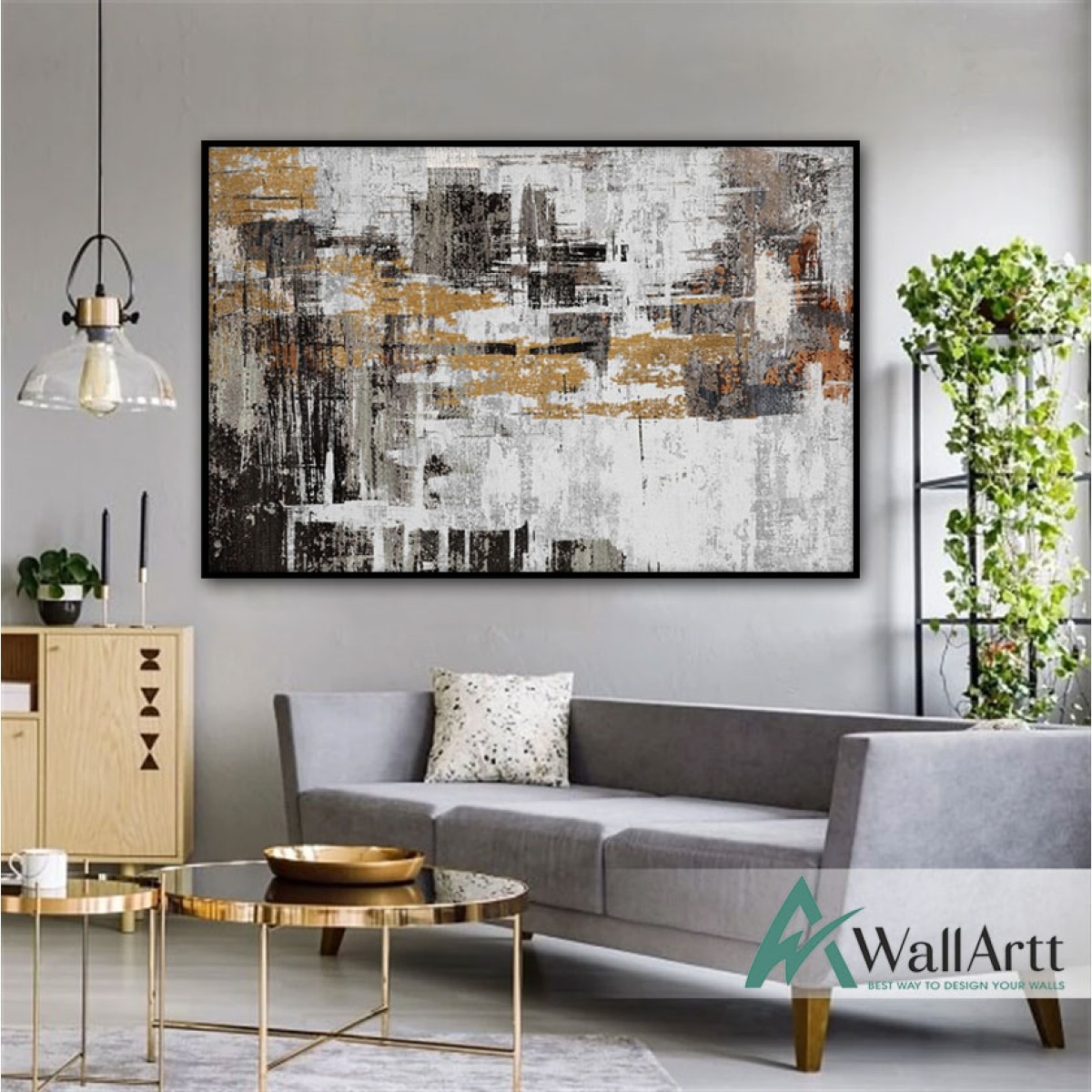 Black White with Gold Foil Textured Partial Oil Painting