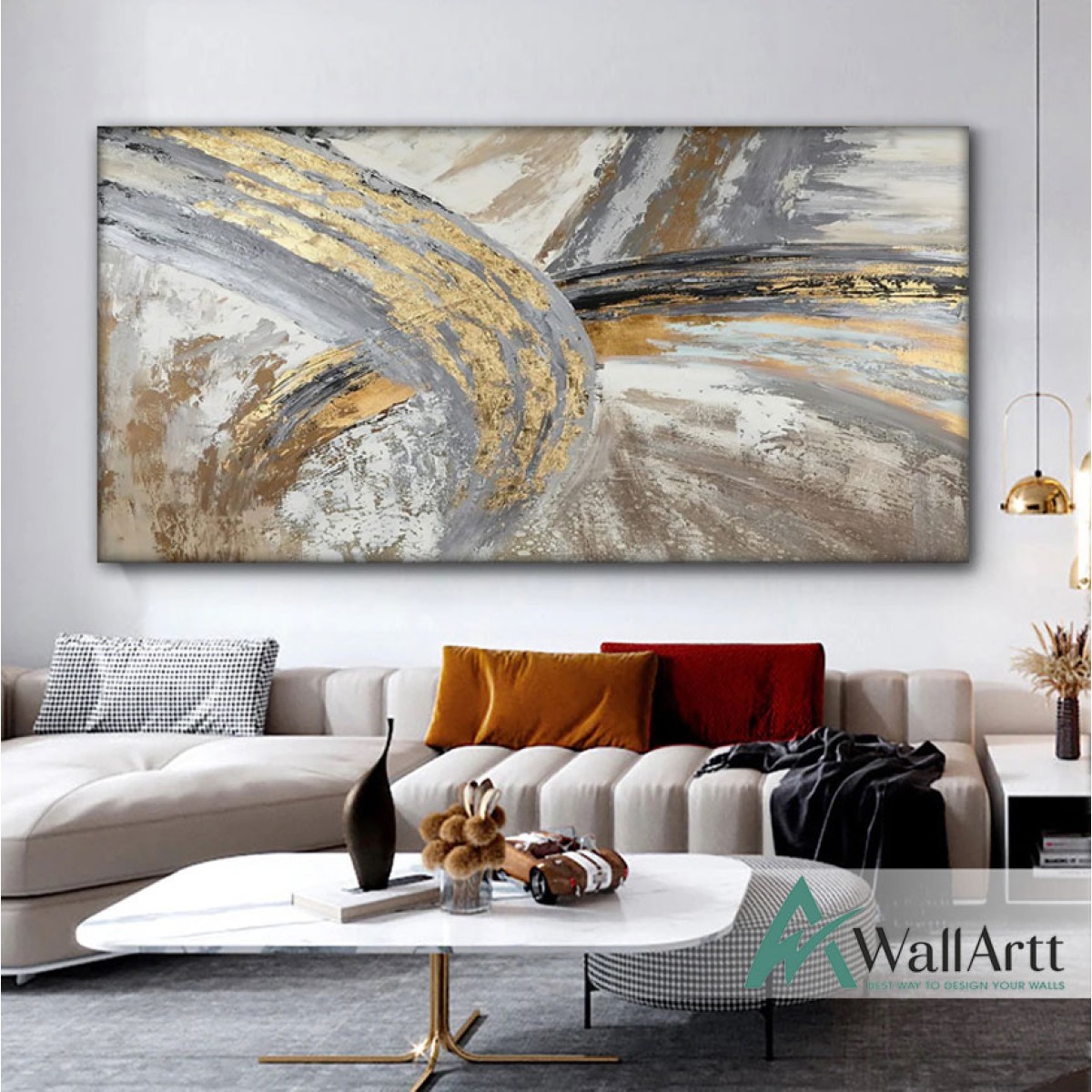 Gold Waterfall II Textured Partial Oil Painting