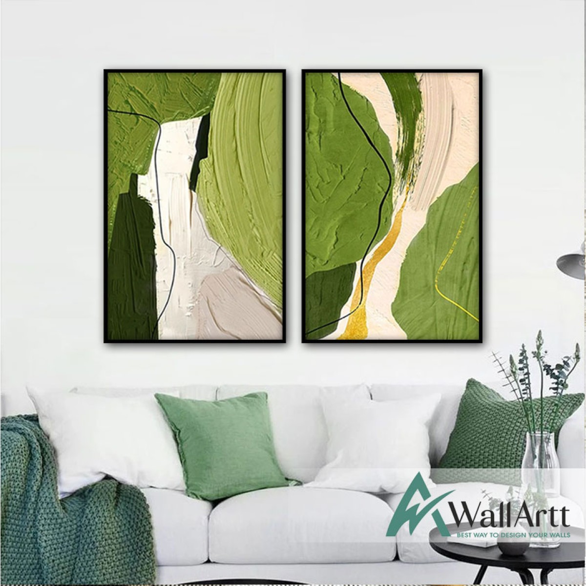 Abstract Green 2 Piece Textured Partial Oil Painting