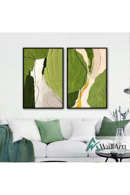 Abstract Green 2 Piece Textured Partial Oil Painting