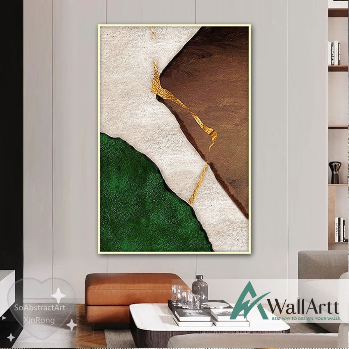 Green Brown Textured Partial Oil Painting