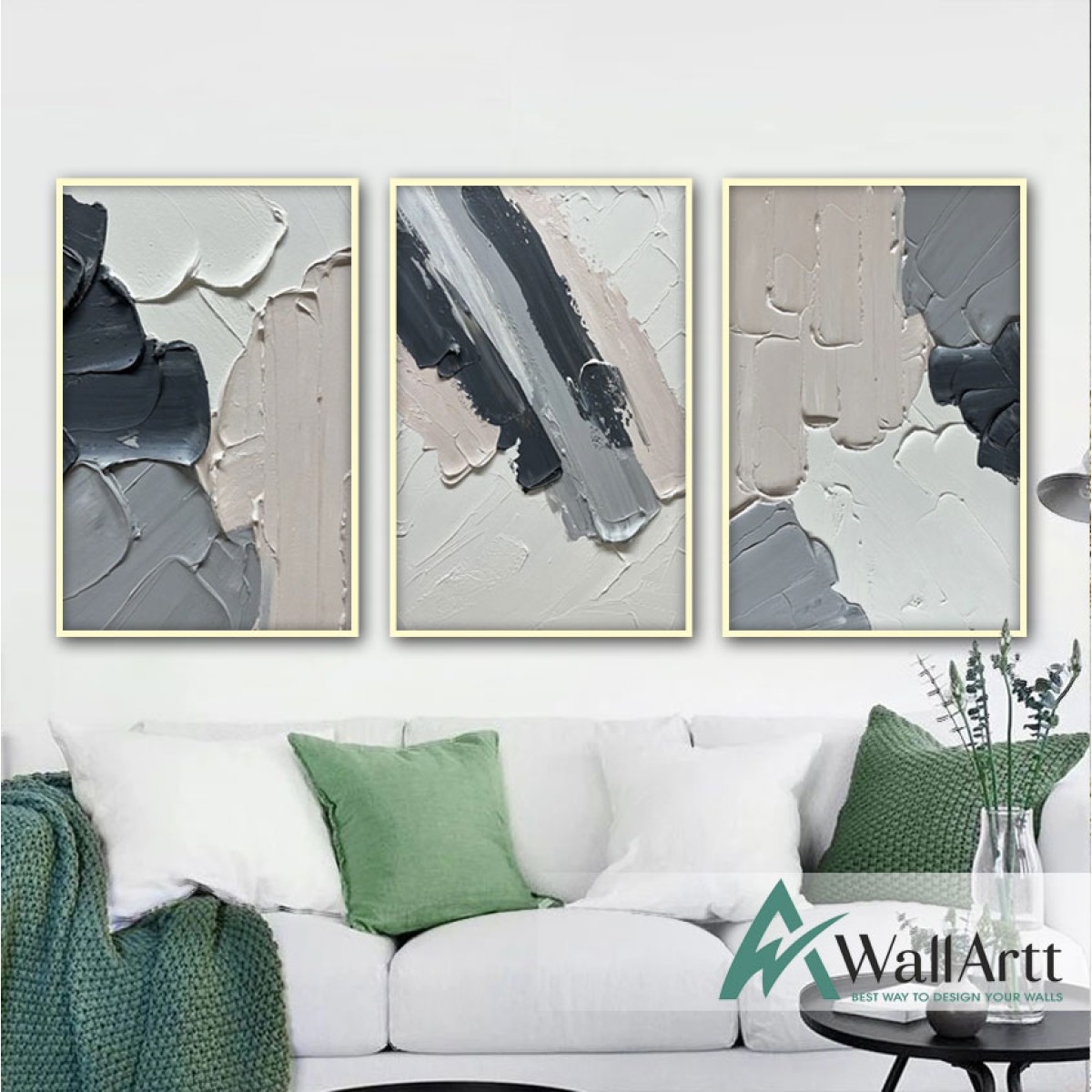 Soft Tones Abstract 3 Piece 3d Heavy Textured Partial Oil Painting