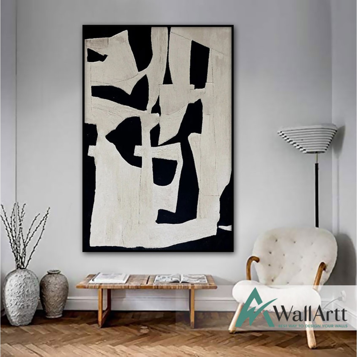 Abstract Black Maze Textured Partial Oil Painting