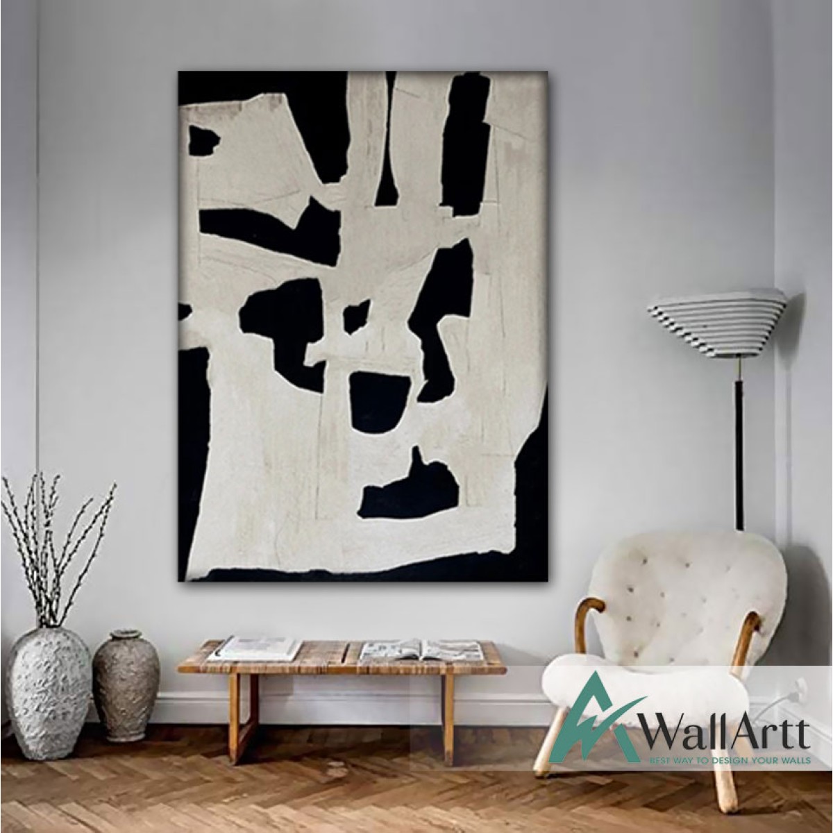 Abstract Black Maze II Textured Partial Oil Painting