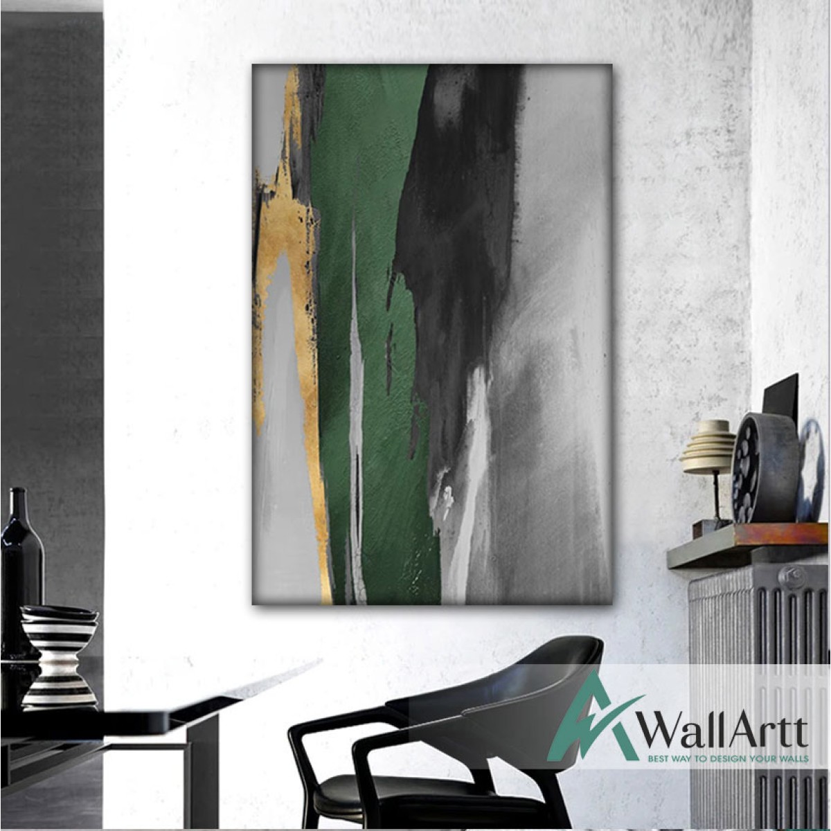 Green on Grey II Abstract Textured Partial Oil Painting