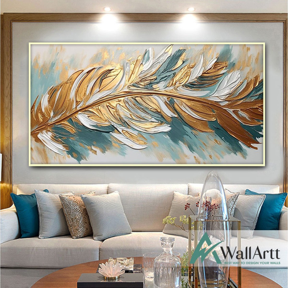 Gold Feather 3d Heavy Textured Partial Oil Painting