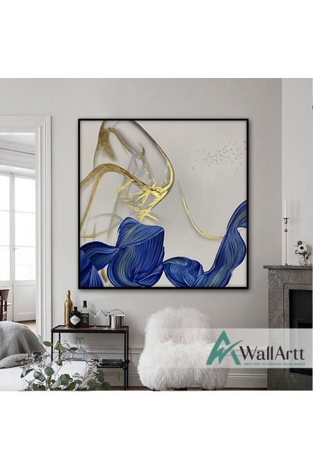 Gold n Navy II Abstract Textured Partial Oil Painting