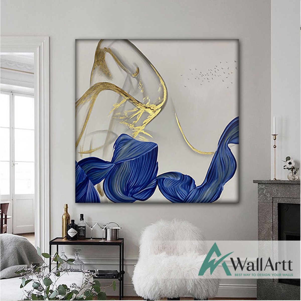 Gold n Navy II Abstract Textured Partial Oil Painting