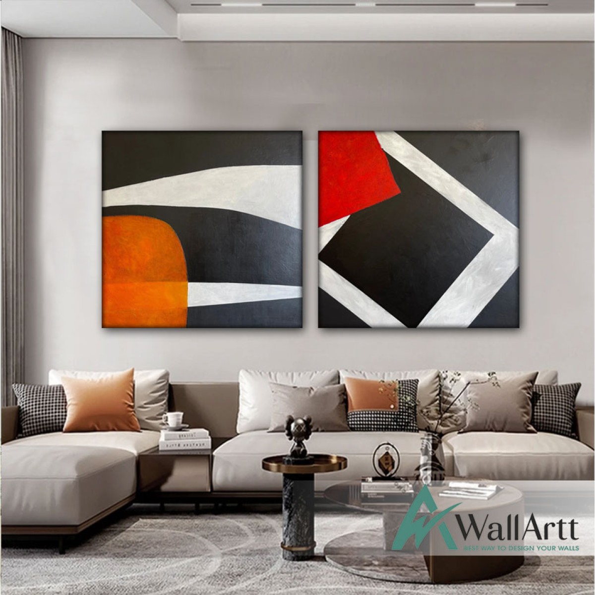 Red n Orange 2 Piece Textured Partial Oil Painting