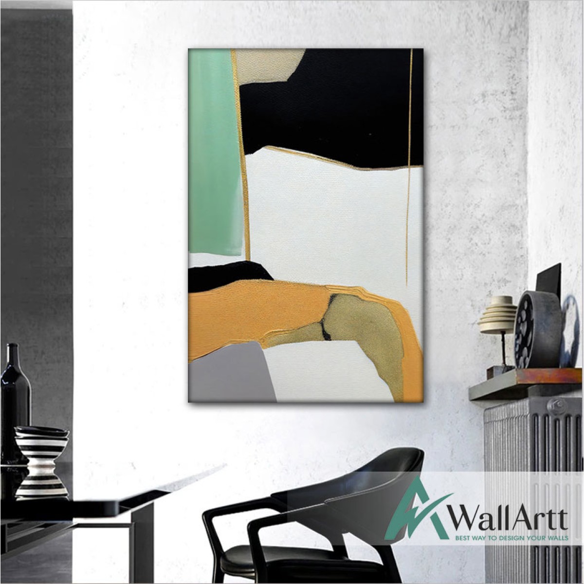 Green Black III Abstract Textured Partial Oil Painting