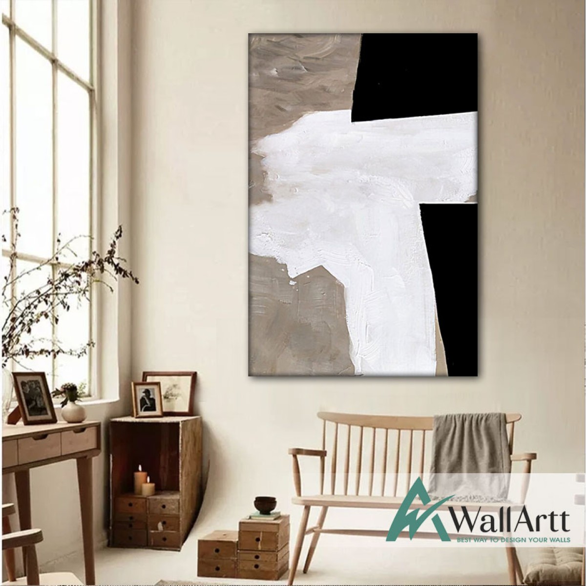 Abstract Black n Mink Textured Partial Oil Painting