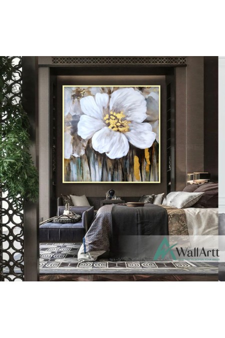 White With Gold Flower Textured Partial Oil Painting