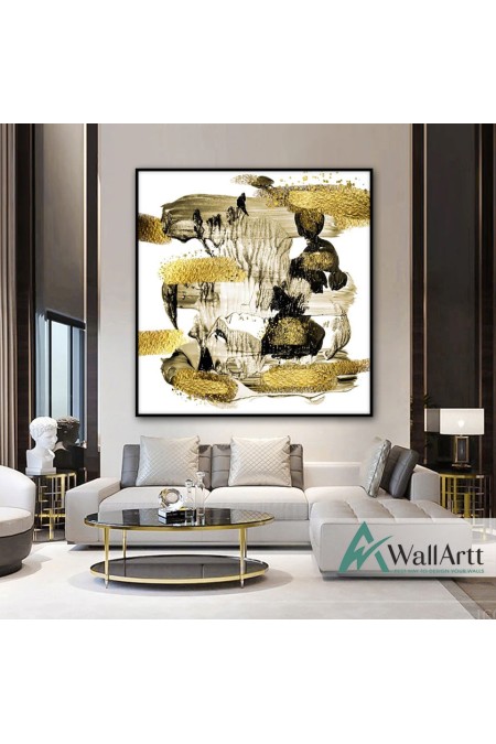 Black with Gold Foil Abstract Textured Partial Oil Painting