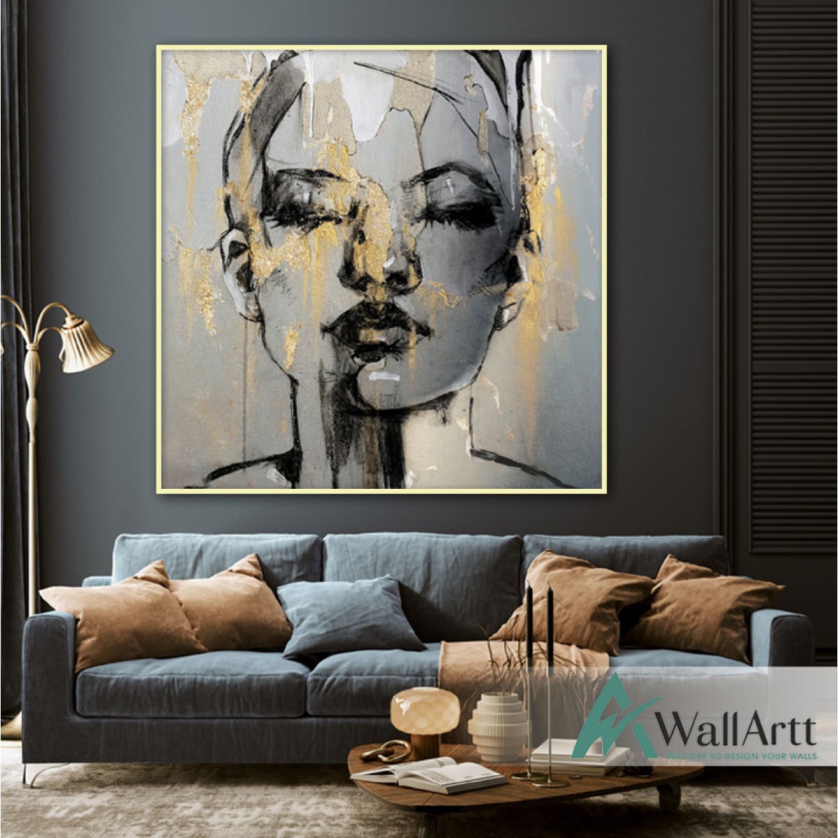 Abstract Woman with Gold Foil Textured Partial Oil Painting