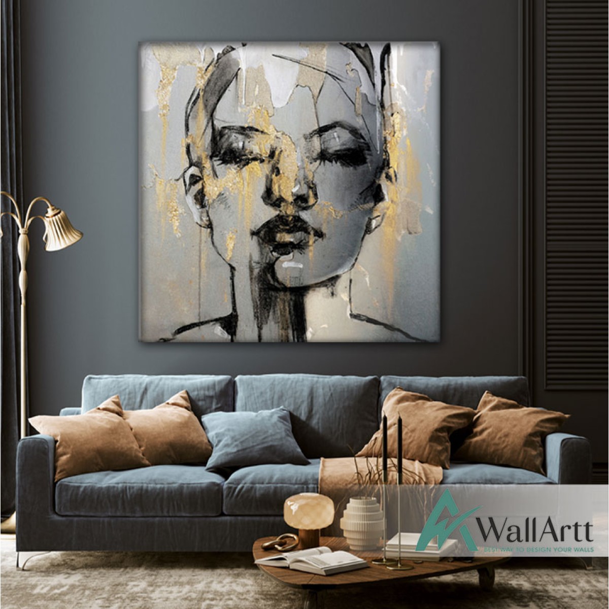 Abstract Woman with Gold Foil Textured Partial Oil Painting