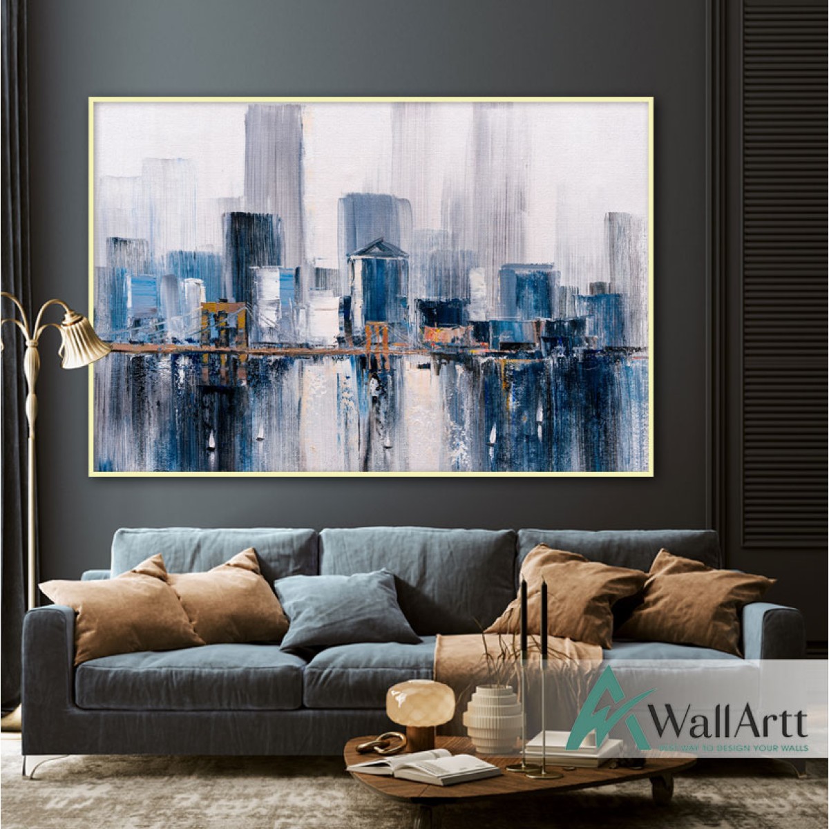 Blue City Textured Partial Oil Painting
