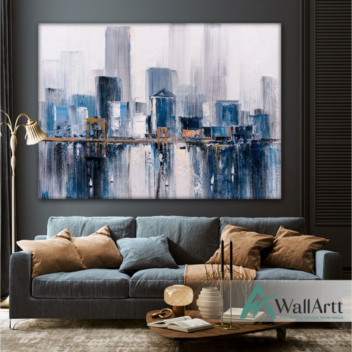 Blue City Textured Partial Oil Painting