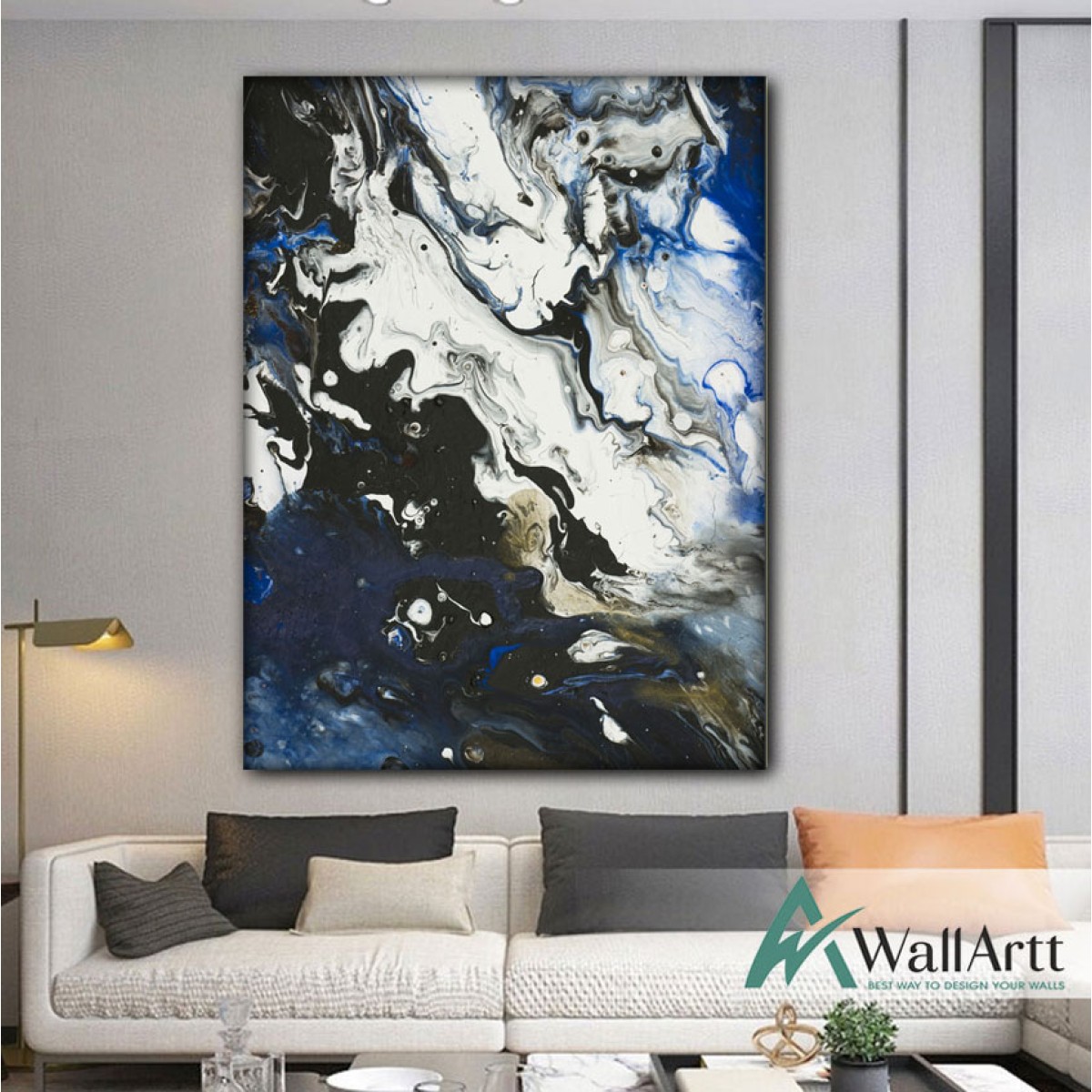 Black n Navy Textured Partial Oil Painting
