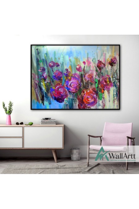 Abstract Colorful Flowers III Textured Partial Oil Painting