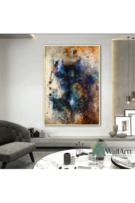 Abstract Deep Blue Textured Partial Oil Painting