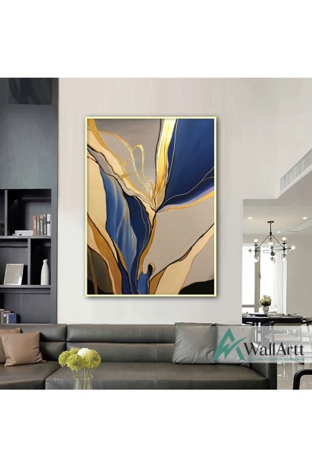 Gold in Navy Textured Partial Oil Painting