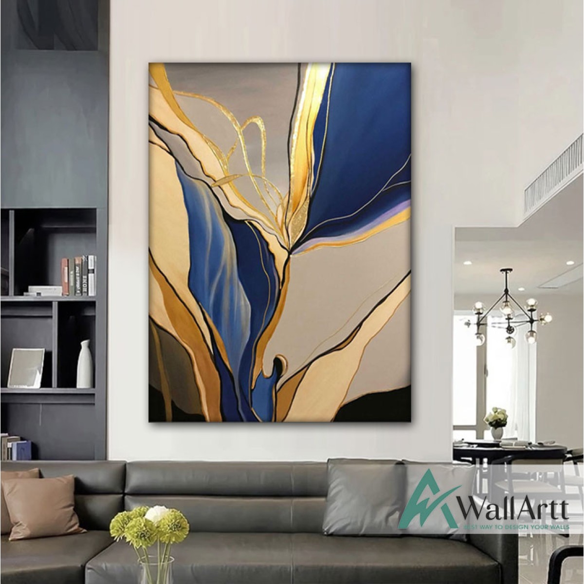 Gold in Navy Textured Partial Oil Painting