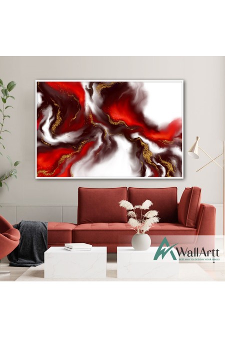 Red Flame with Gold Textured Partial Oil Painting