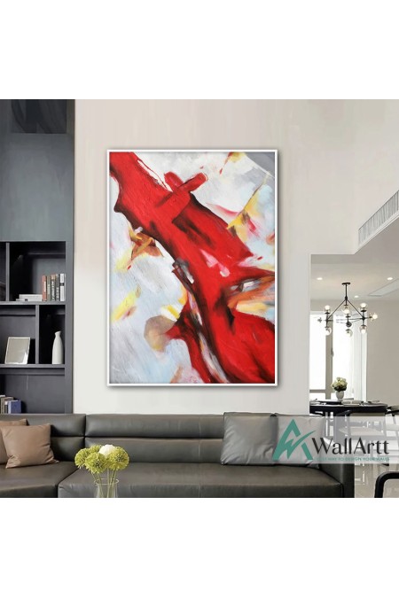 Abstract Red Textured Partial Oil Painting