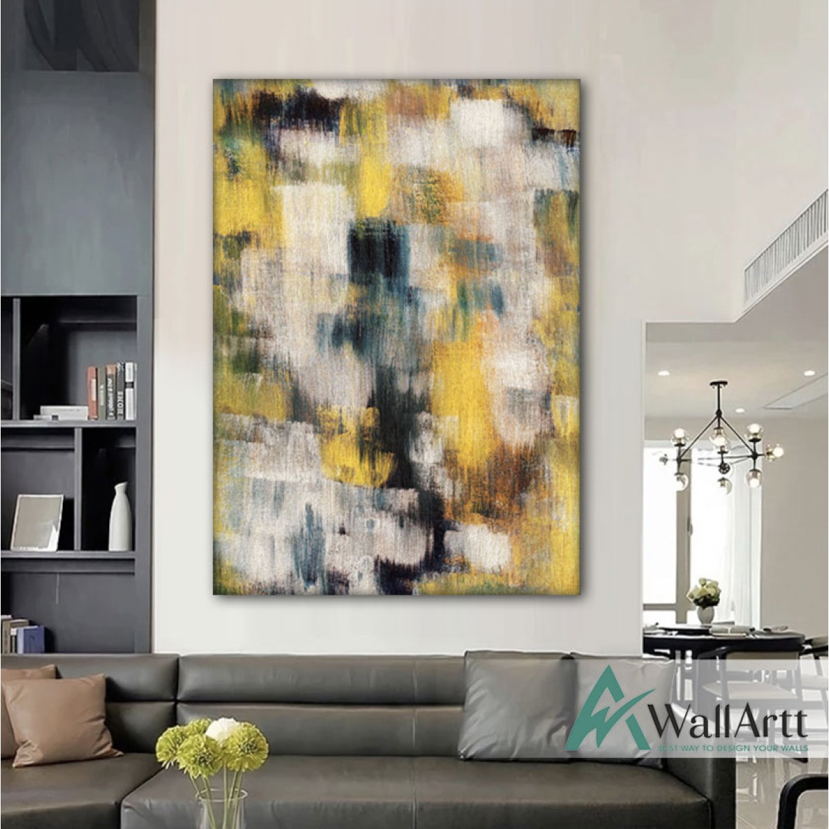 Yellow Abstract Textured Partial Oil Painting