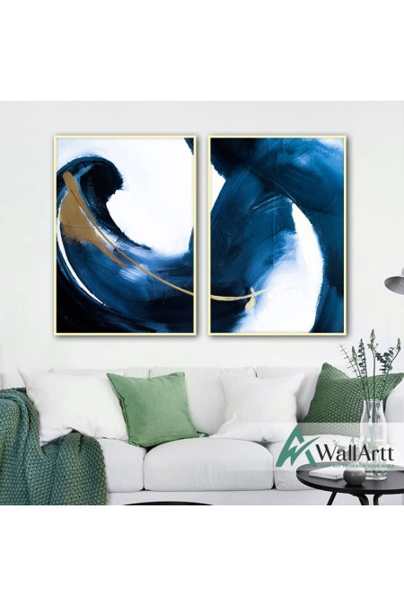 Navy with Gold Touch 2 Piece Textured Partial Oil Painting