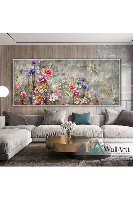 Nice Colorful Flowers Textured Partial Oil Painting