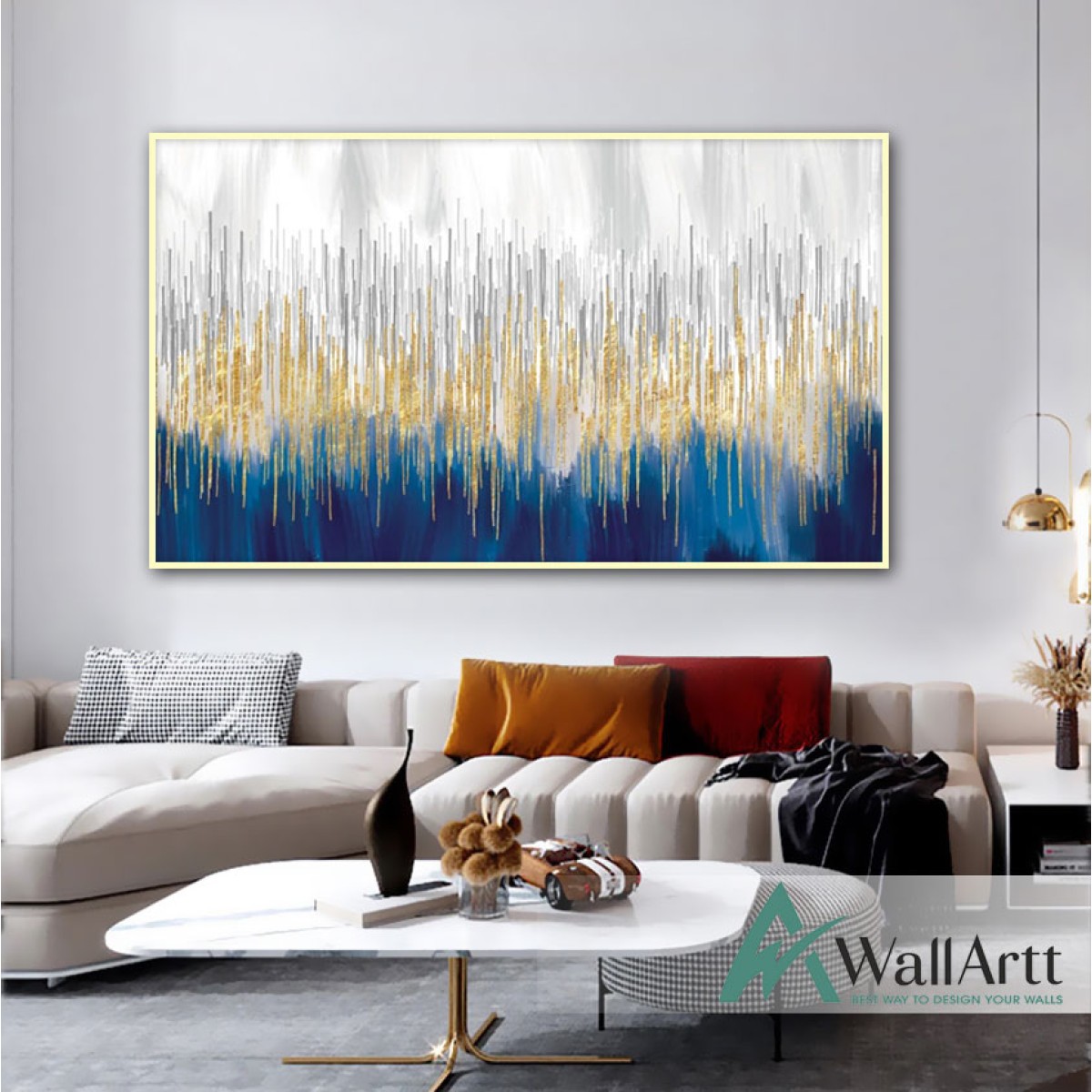 Gold lines Abstact Textured Partial Oil Painting