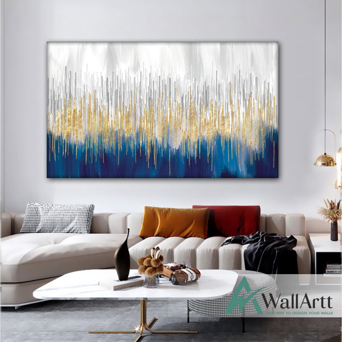 Gold lines Abstact Textured Partial Oil Painting