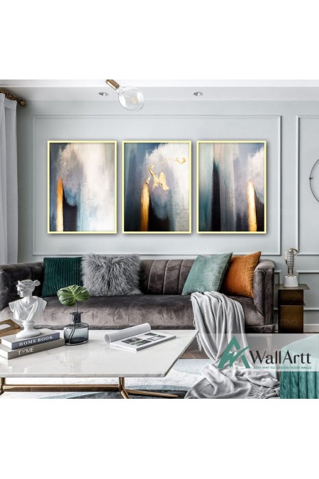 Beauty of Gold n Navy 3 Piece Textured Partial Oil Painting