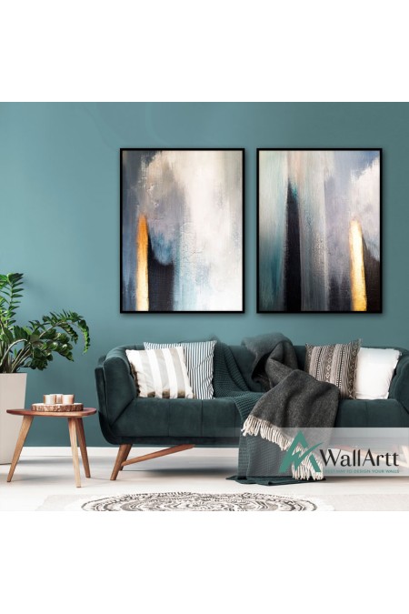 Beauty of Gold n Navy 2 Piece Textured Partial Oil Painting
