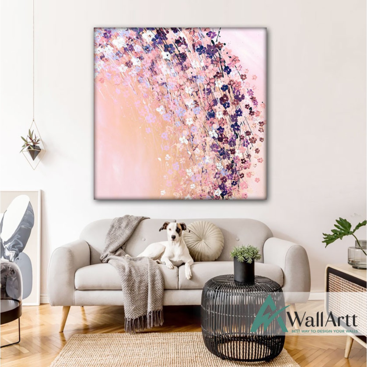 Pink Flowers Textured Partial Oil Painting