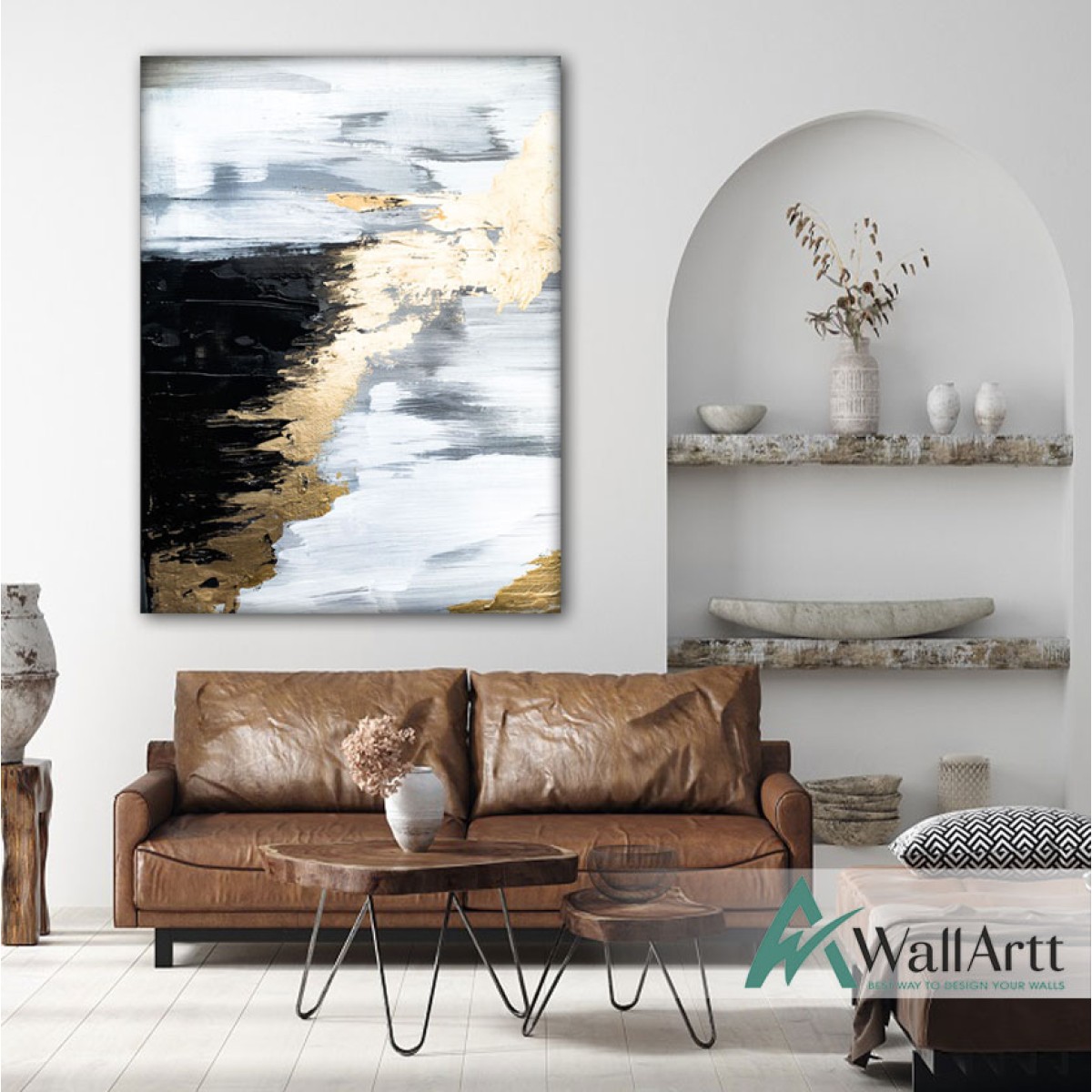 Golden Black Abstact Textured Partial Oil Painting