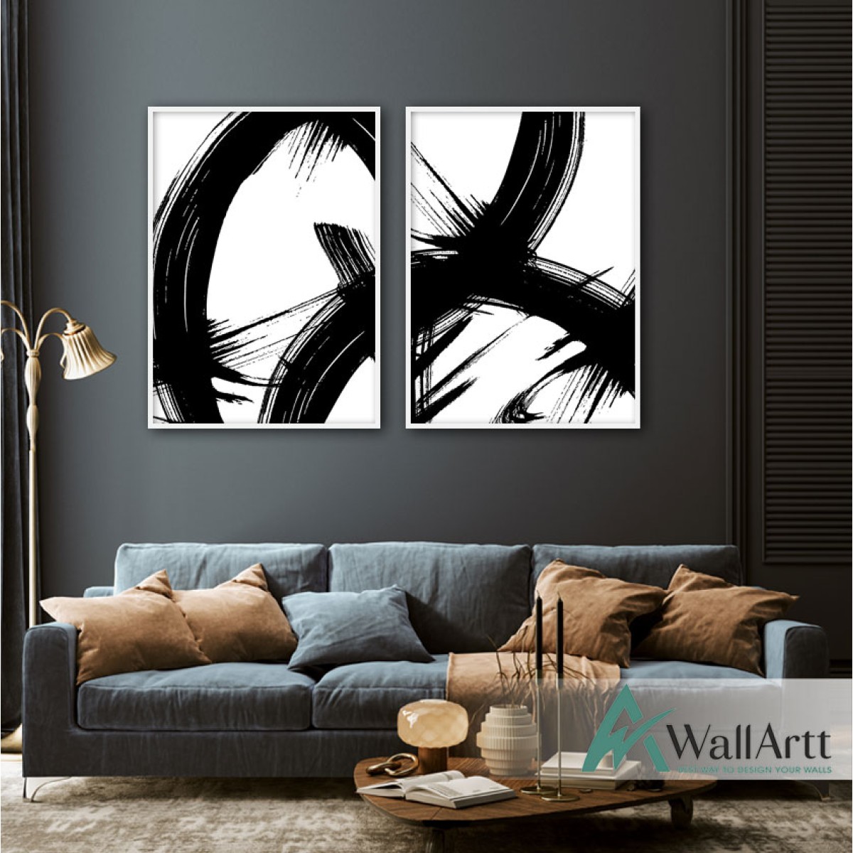 Black Abstract 2 Piece Textured Partial Oil Painting