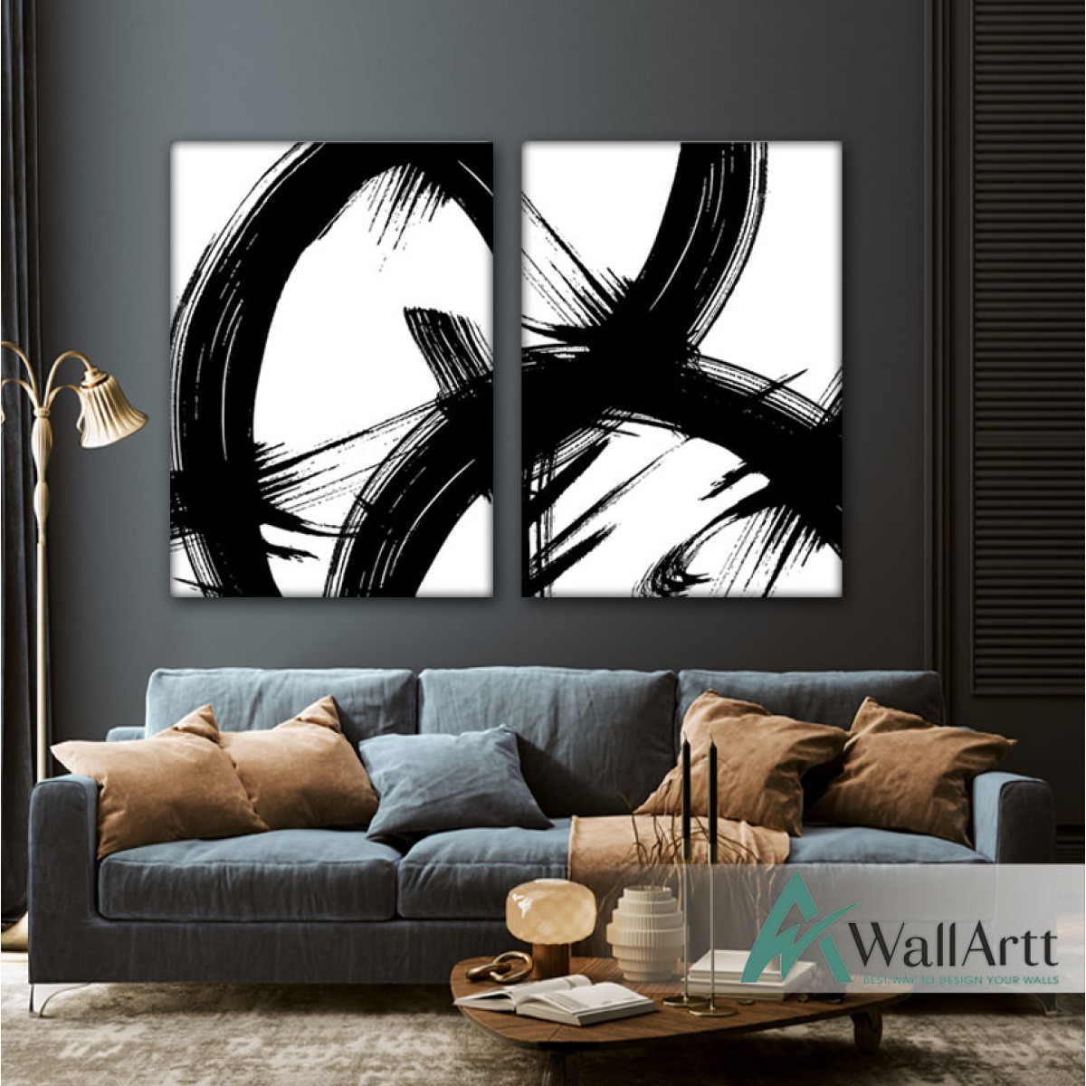 Black Abstract 2 Piece Textured Partial Oil Painting