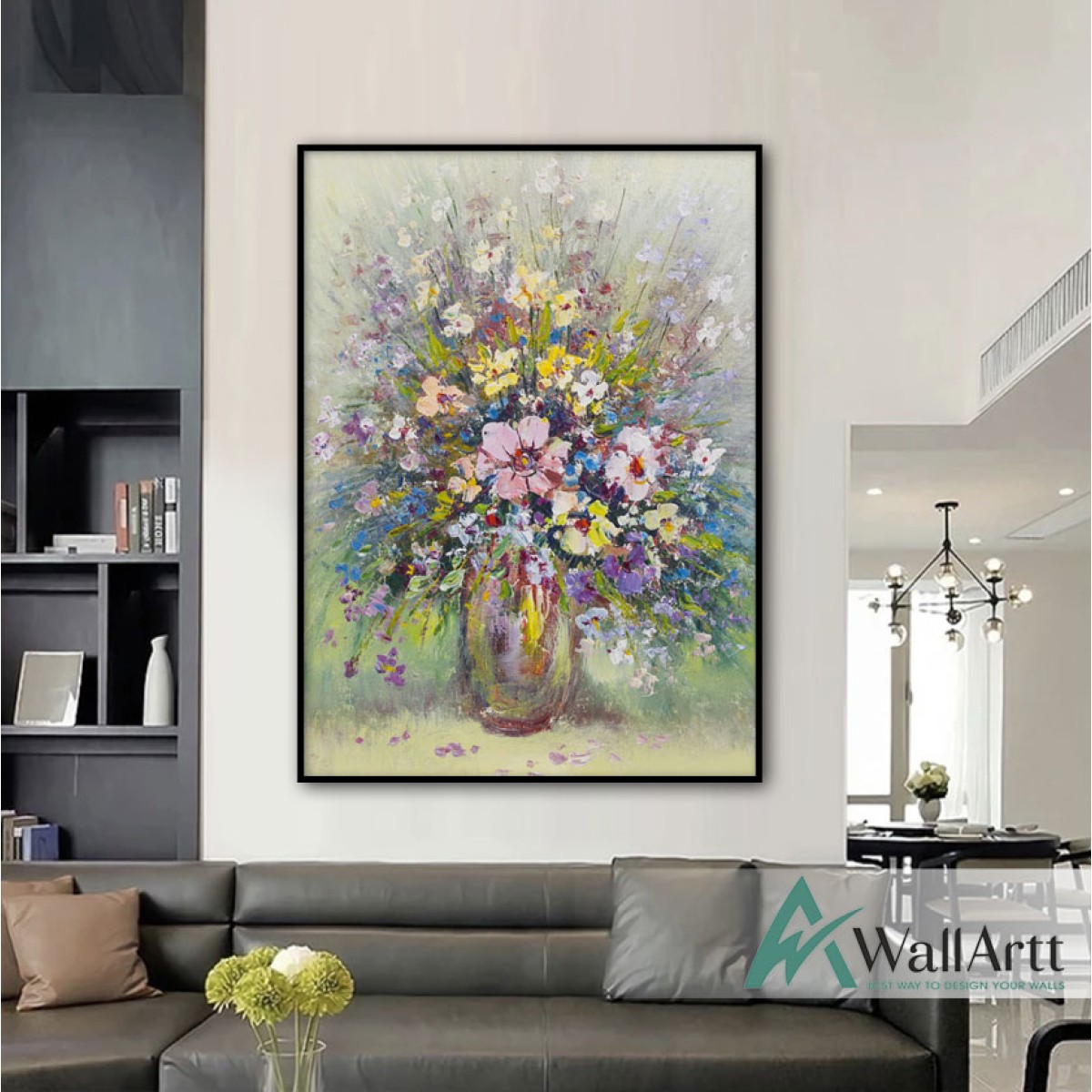 Flowers in Vaze Abstact Textured Partial Oil Painting