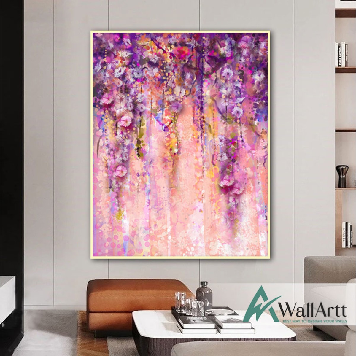 Pink n Purple Flowers Abstact Textured Partial Oil Painting